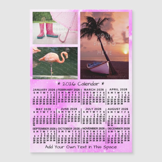2026 Calendar Pink Watercolor Custom Photos Magnet (Framsida)