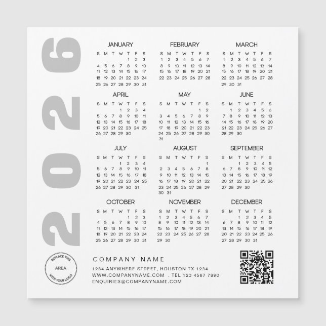 2026 Calendar QR Code Company Logotyp Giveaway (Framsida)