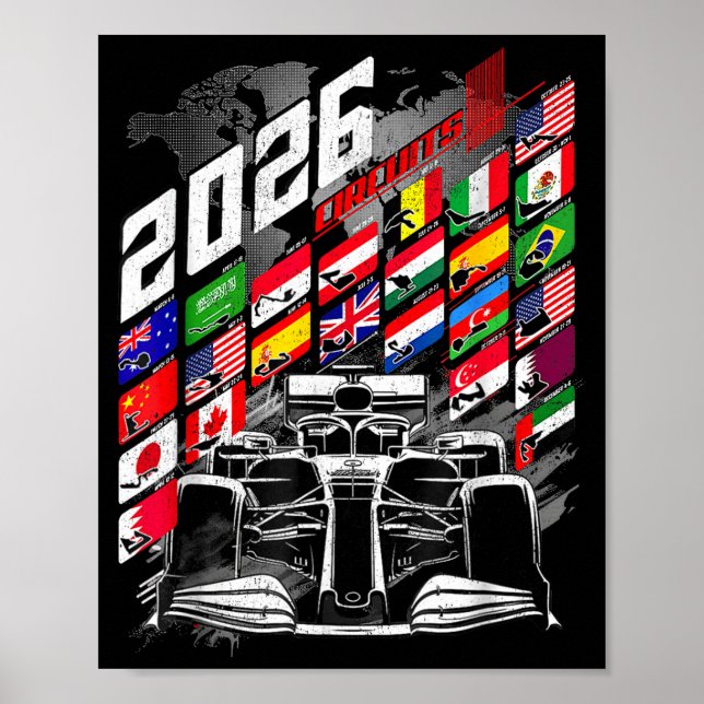 2026 Calendar Racing Circuit Schedule Places  Poster (Framsidan)