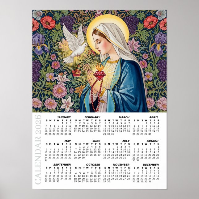 2026 Calendar, Sacred Heart of Mary / Devotion Poster (Framsidan)
