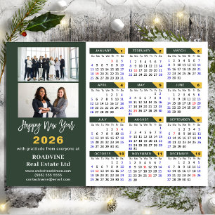 2026 Calendar Sage Grönt Business 2 Photo Magnetic