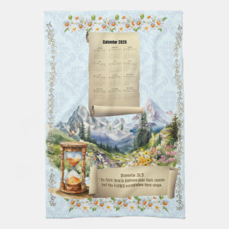 2026 Calendar Towel Alps Mountains Proverbs Kökshandduk