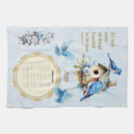 2026 Calendar Towel Bluebirds Birdhouse Ecc 3:11 Kökshandduk
