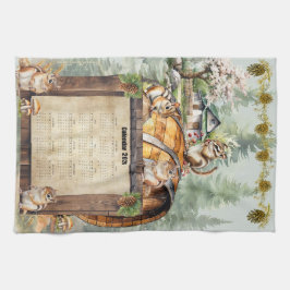 2026 Calendar Towel Cute Chipmunks Kökshandduk