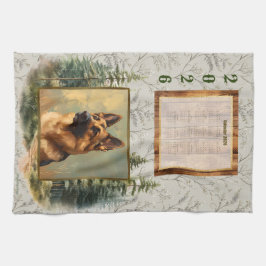 2026 Calendar Towel German Shepherd Woodland Kökshandduk