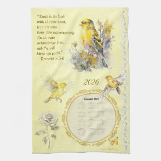 2026 Calendar Towel Goldfinch Trust in the Lord  Kökshandduk