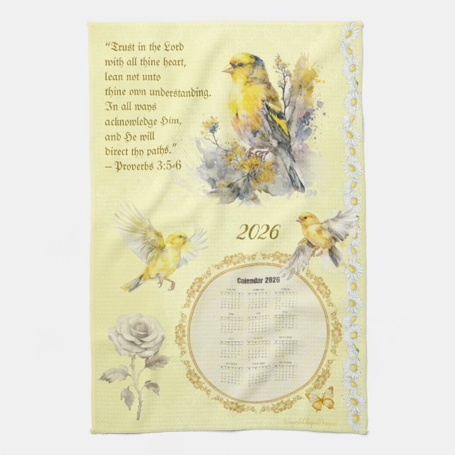 2026 Calendar Towel Goldfinch Trust in the Lord  Kökshandduk (Vertikal)