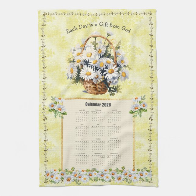 2026 Calendar Towel Gult Daisy Gift från Gud Kökshandduk (Vertikal)