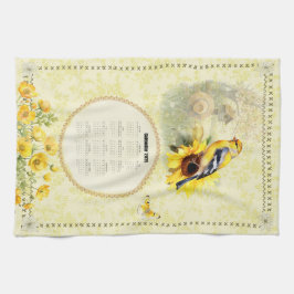 2026 Calendar Towel Gult Goldfinch Kökshandduk