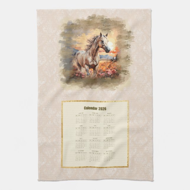 2026 Calendar Towel Horse in Sunset Kökshandduk (Vertikal)