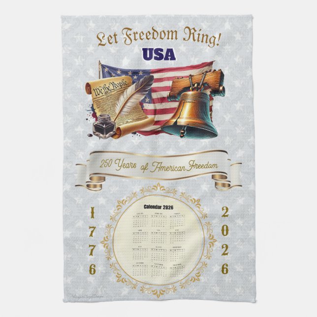 2026 Calendar Towel Let Freedom Ring 250 Years Kökshandduk (Vertikal)