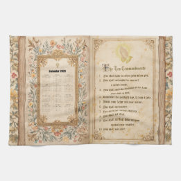 2026 Calendar Towel Ten Commandments Monastic  Kökshandduk
