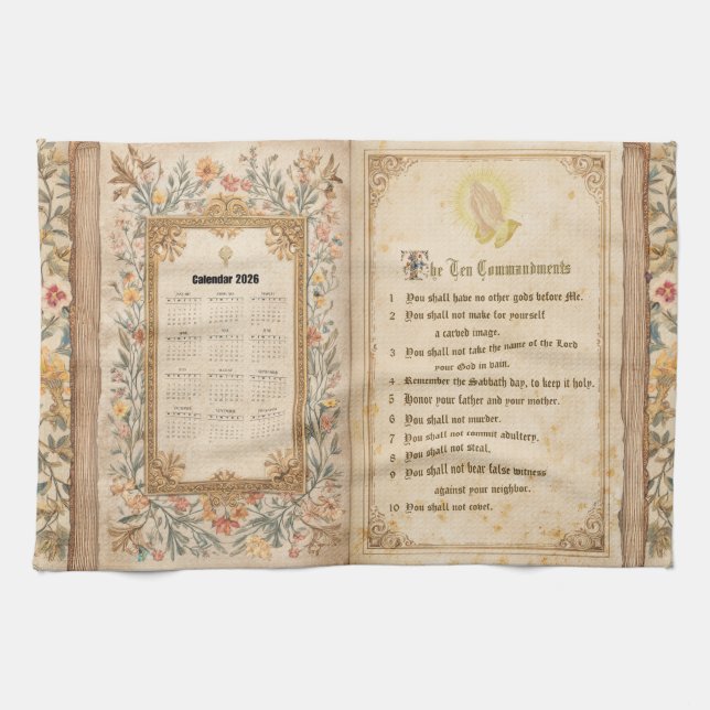 2026 Calendar Towel Ten Commandments Monastic  Kökshandduk (Horisontell)