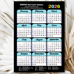 2026 Calendar US Helgdagars Simple Business Magnet