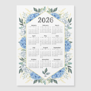 2026 Calendar Watercolor Blue Botanical Grey