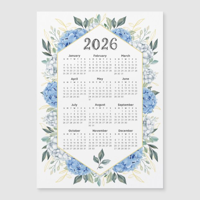 2026 Calendar Watercolor Blue Botanical Grey (Framsida)