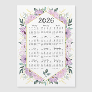 2026 Calendar Watercolor Lila Botanical Grey