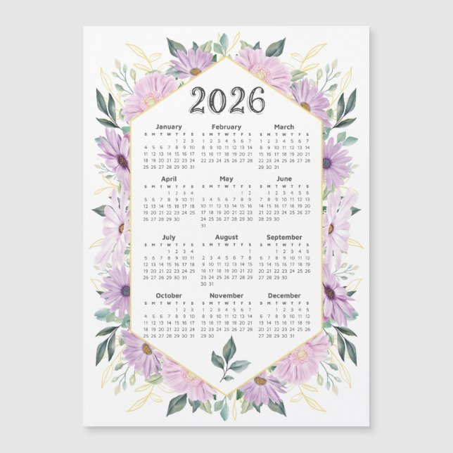 2026 Calendar Watercolor Lila Botanical Grey (Framsida)