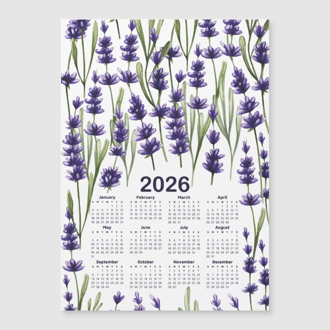 2026 Calendar Watercolor Lila Lavender Flowers (Framsida)