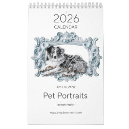 2026 Calendar Watercolor Pet Porträtt av Amy DeVa Kalender