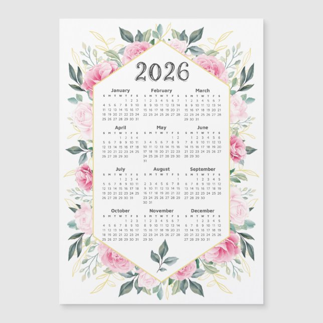 2026 Calendar Watercolor Rosa Botanical Grey (Framsida)
