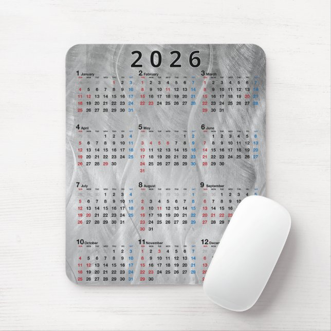 2026 Calendar Wavy Brushed Steel Abstract Musmatta (Med mus)