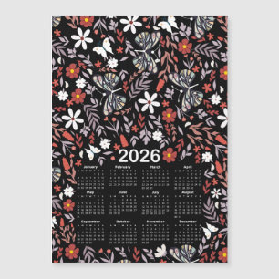 2026 Calendar Whimsical Blommigt & Butterfly Black