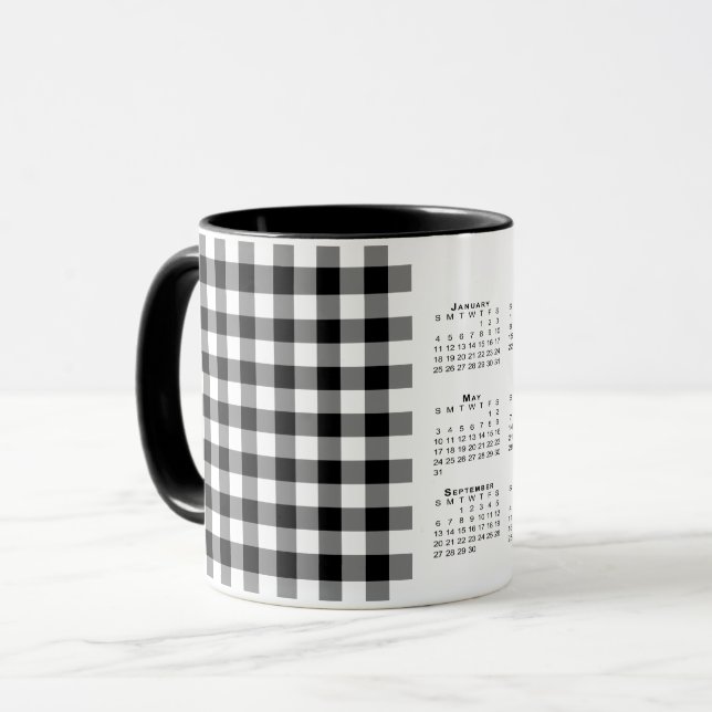 2026 Calendar White Gingham Play Template Mugg (Framsida vänster)