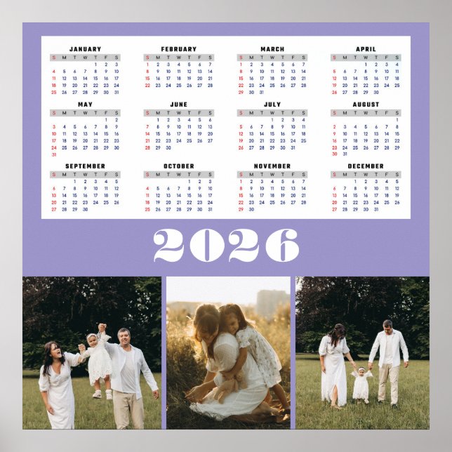 2026 Calendar with Purple Background  Poster (Framsidan)