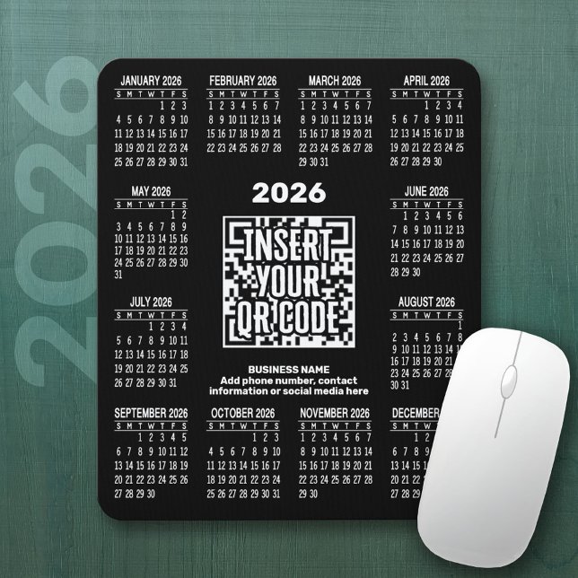 2026 Calendar with QR Code Contact Info Black Musmatta (2026 Calendar on a Mousepad)