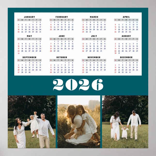 2026 Calendar with Teal Background  Poster (Framsidan)