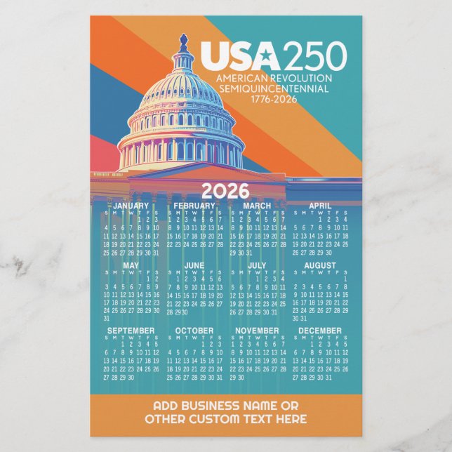 2026 Calendar with USA 250 Capital Dome America Brevpapper (Framsida)