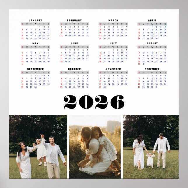 2026 Calendar with White Background  Poster (Framsidan)