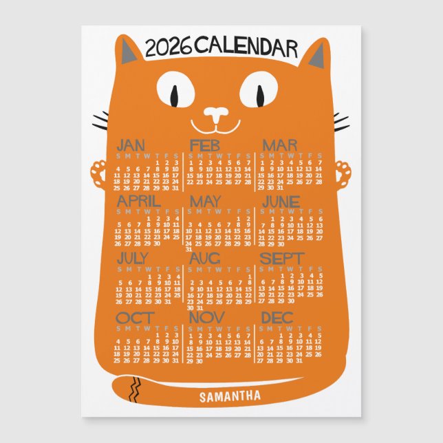 2026 Calendar Year Mid-Century Orange Cat Magnet (Framsida)