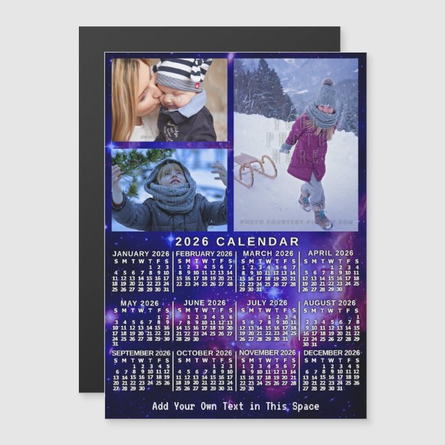 2026 Calendar Year Space Nebula 3 Custom Photos Magnetisk Inbjudningskort (Fram/baksida)