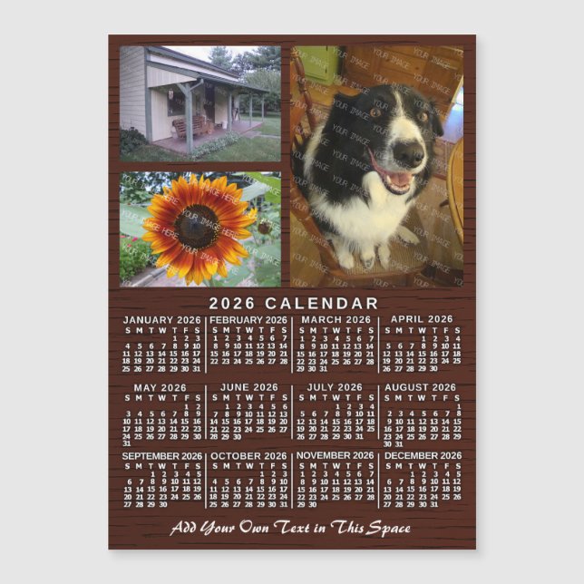 2026 Calendar Year Wood Custom 3 Photos Magnet (Framsida)