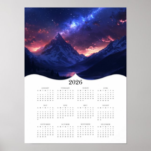 2026 Celestial Mountain Hela Årets Väggljudskalend Poster (Framsidan)