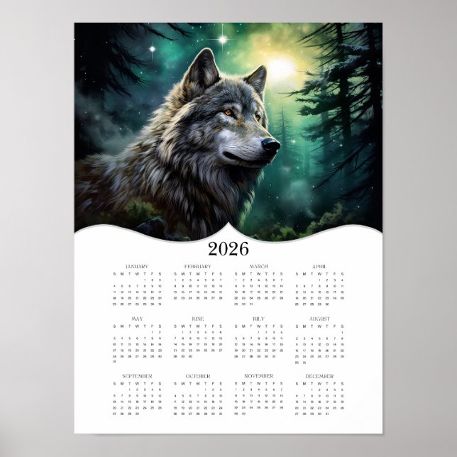 2026 Celestial Varg Fantasy Art Fullt Year Calenda Poster (Framsidan)