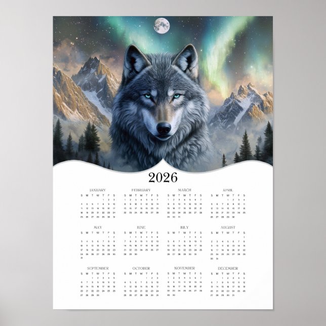 2026 Celestial Varg Fantasy Art Fullt Year Calenda Poster (Framsidan)