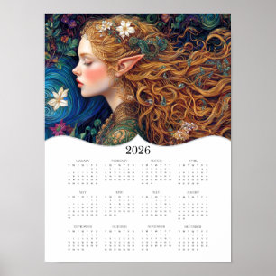 2026 Celtic Elf Fantasy Art Fullt Year Calendar Poster