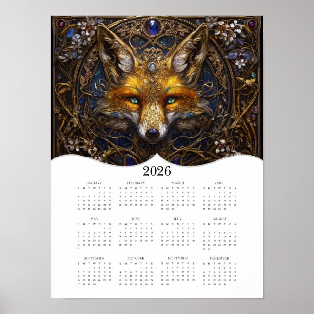 2026 Celtic Fox Fantasy Art Fullt Year Calendar Poster (Framsidan)