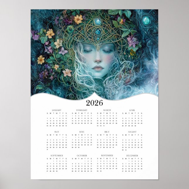 2026 Celtic Goddes Fantasy Art Fullt Year Calendar Poster (Framsidan)