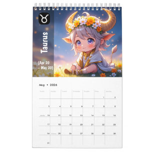 2026 Chibi Cute Zodiac Calendar - Kawaii Astrology Kalender