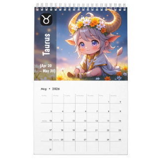 2026 Chibi Cute Zodiac Calendar - Kawaii Astrology Kalender