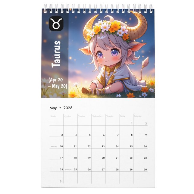 2026 Chibi Cute Zodiac Calendar - Kawaii Astrology Kalender (May 2026)