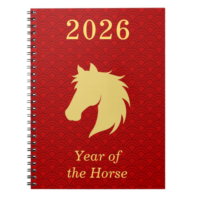 2026 Chinese Lunar New year of the Horse Red Gold Anteckningsbok (Framsidan)