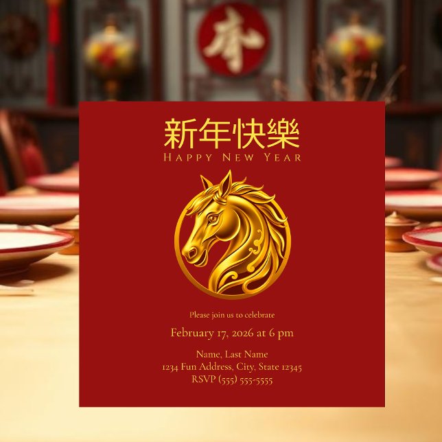 2026 Chinese New Year Gold Horse Julkort (2026 Chinese New Year Gold Horse Holiday Card)