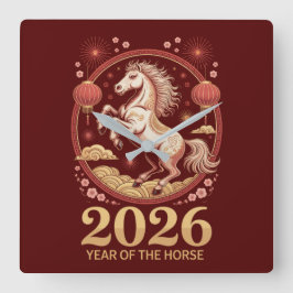 2026 Chinese New Year Horse Zodiac Wall Clock Fyrkantig Klocka