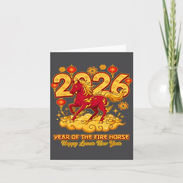 2026 Chinese New Year Of The Horse Lunar Zodiac  Kort (Framsida)