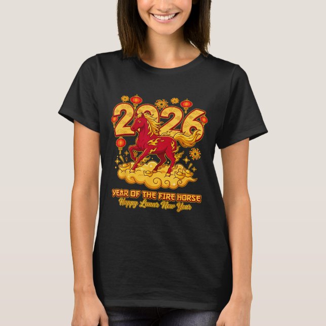 2026 Chinese New Year Of The Horse Lunar Zodiac  T Shirt (Framsida)